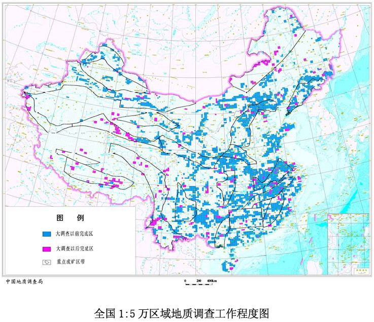 全国1:5万区域地质调查工作程度图 全国1:5万区域地质调查工作程度图