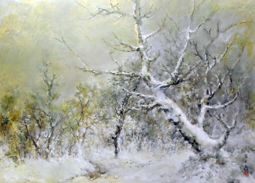 《寒林雪霁》(1988)39.5×54.5cm 油画纸板 《寒林雪霁》(1988)39.5×54.5cm 油画纸板