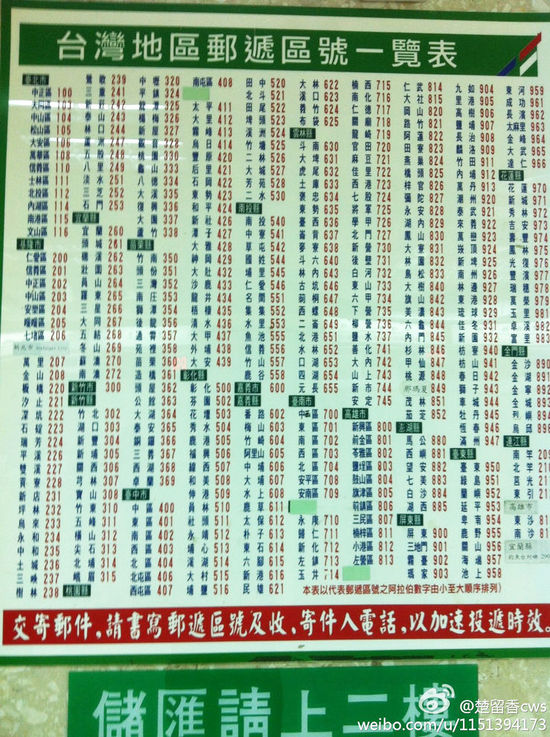 台湾地区邮递区号簿