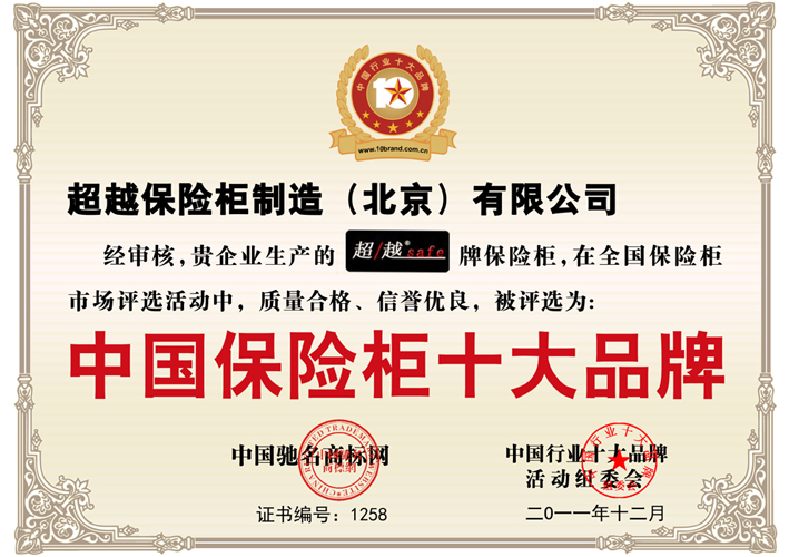十大保险柜证书 十大保险柜证书