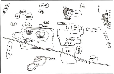 莫角山及其周围遗址分布图 莫角山及其周围遗址分布图