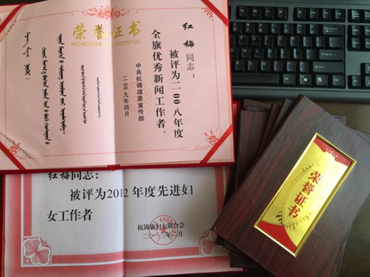 红梅所获得的部分证书 红梅所获得的部分证书