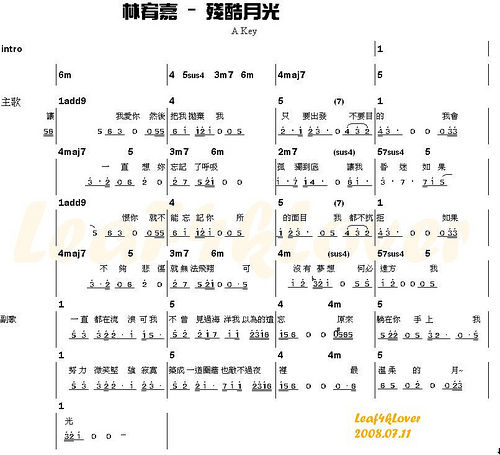 《残酷月光》歌谱 《残酷月光》歌谱