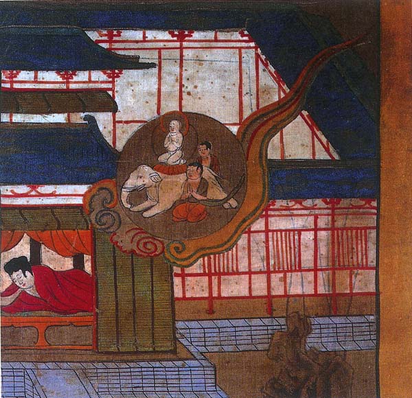 敦煌绢画 乘象入胎 敦煌绢画 乘象入胎