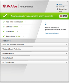 McAfee AntiVirus Plus 2011软体界面 McAfee AntiVirus Plus 2011软体界面