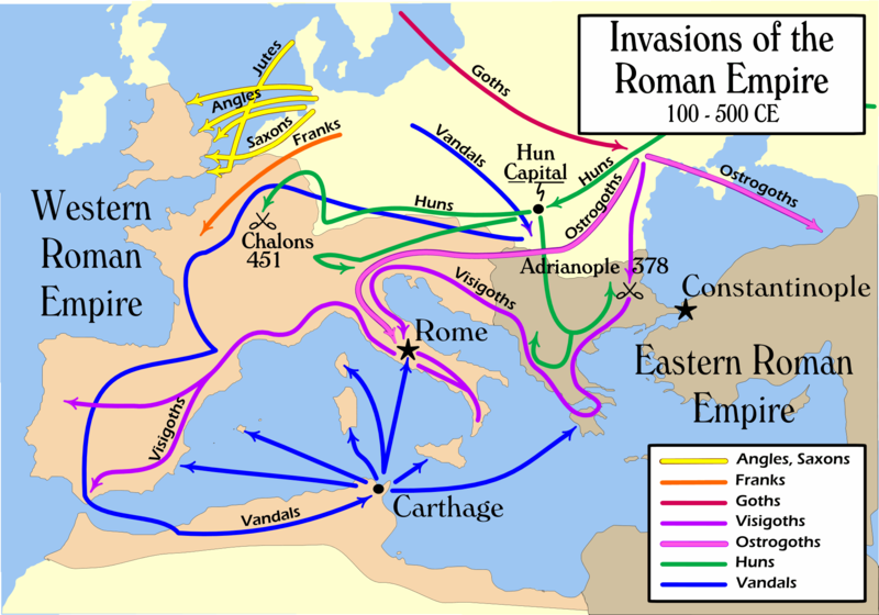 100-500年日耳曼人与匈人入侵罗马的路线图 100-500年日耳曼人与匈人入侵罗马的路线图